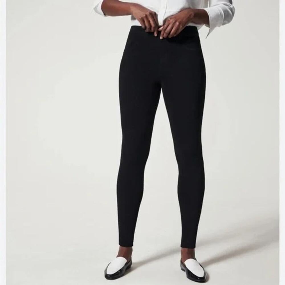 Spanx EUC Women's Black Stretch Denim Shaping Ankle Leggings Size Small